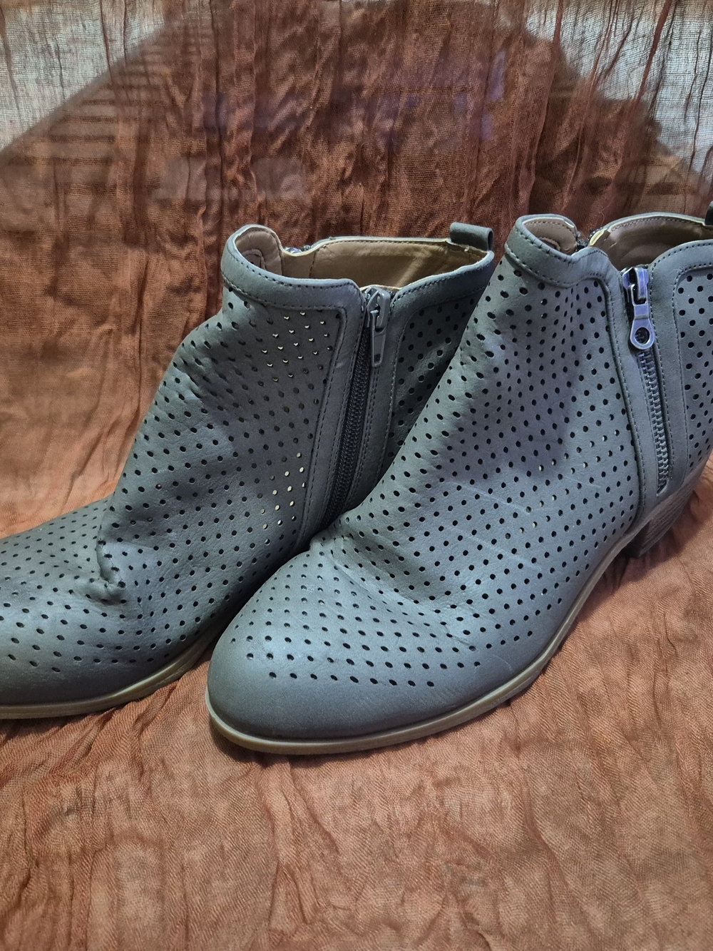 Indigo Perforated Side-Zip Ankle Boots - Gray